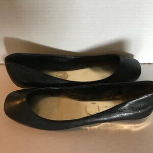 Ladies Black Leather Ballet Style Flats with Gold Trim